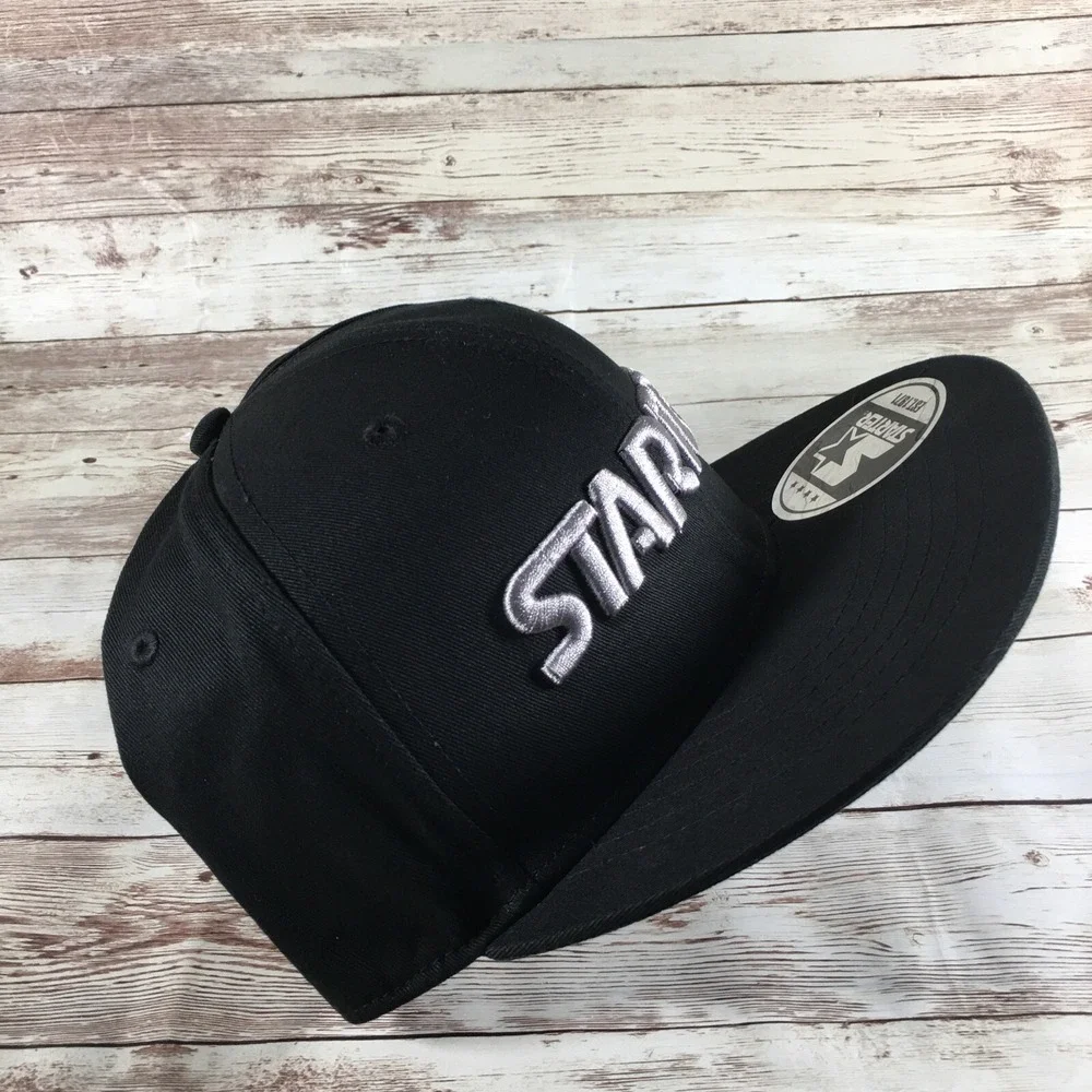 Starter Men's STAR-FIT Flat Brim Cap, Black Size Medium